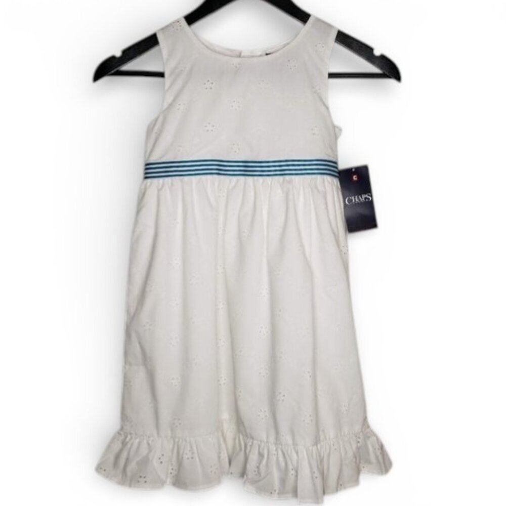 NWT Chaps Embroidered Floral Sunday Dress Girl's Eyelet Sleeveless Flared 6